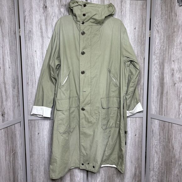 Chimala Mens Reversible Jacket Trench Coat Hooded Green and Ivory Cotton Size L - Picture 1 of 16
